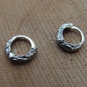 Stone Design Sterling Silver Huggie Hoop Earrings, Brutalist Unisex hoops