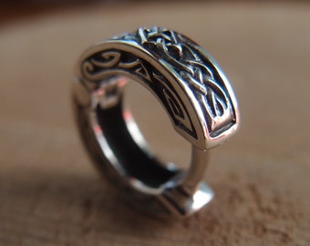 Sterling Silver Celtic Viking Hoop Earring: Scandinavian Mens Jewelry