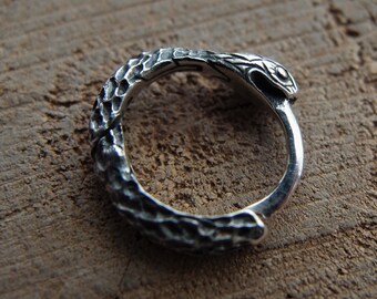 Sterling Silver Ouroboros Snake Huggie Hoop Earring: Unisex Design (NO EXTRa FEES for US)