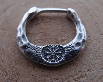 Aegishjalmr Helm of Awe unisex Viking septum ring 0.7 inch sterling silver nose ring piercing for men