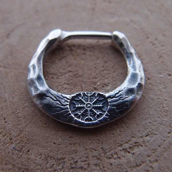 Aegishjalmr Helm of Awe unisex Anello setto vichingo 0,7 pollici anello al naso in argento sterling piercing per uomo