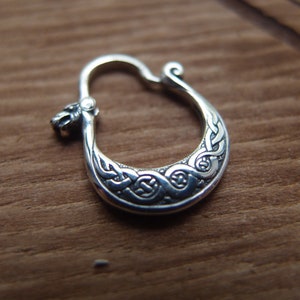 Drakkar Hoop Earring  Viking boat earring 14mm, sterling silver Men&#39;s earring, Viking celtic jewelry