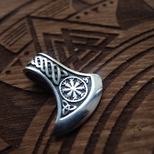 Perun Axe with Aegishjalmur Helm of awe sterling silver pendant (FREE SHIPPING for US)