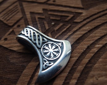 Perun Axe with Aegishjalmur Helm of awe sterling silver pendant (FREE SHIPPING for US)