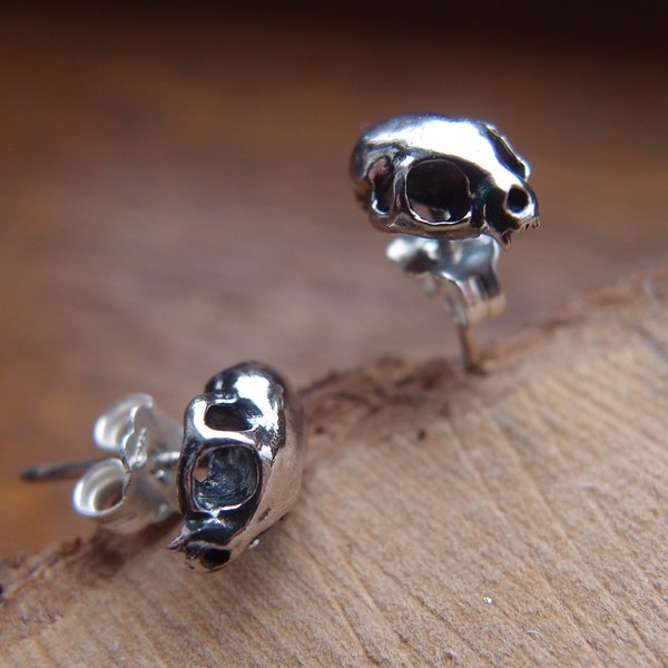 Сat Skull Gothic Sterling Silver stud earrings pair (NO EXTRa FEES for US)