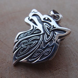 Celtic Viking Wolf Sterling Silver Big Pendant necklace