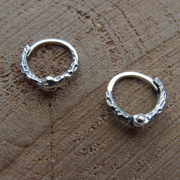 Forged sterling silver huggie hoop earrings 10mm (0.4inch) men's jewelry