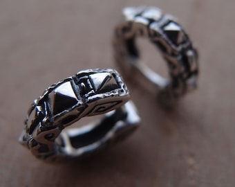 Handcrafted Sterling Silver Spiked Huggie Hoop Earrings: Viking Celtic (NO EXTRa FEES for US)