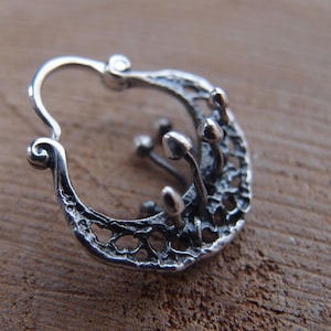 Toadstools Fungi fly agaric magic mushrooms sterling silver SINGLE Hoop Earring