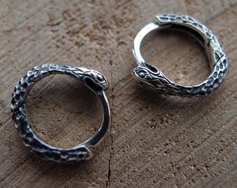 Ouroboros Snake Sterling Silver Huggie Earrings - Forged Style