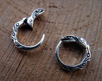Sterling Silver Snake Huggie Hoop Earrings: Ouroboros Serpent Design