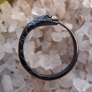 Ouroboros snake black sterling silver earring 18mm (0.7 inch) Single handcrafted Jormungandr Hoop