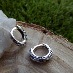 Boucles d'oreilles unisexes en argent sterling Viking celtique, petits cerceaux pour hommes en argent sterling de 0,45 pouce, paire de boucles d'oreilles