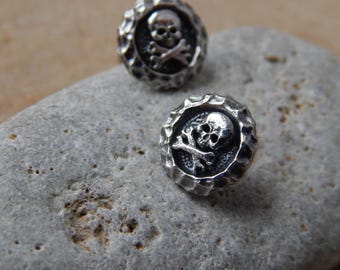 Orecchini Teschio Argento 925 | Gioielli Pirata Uomo Donna | Regalo Halloween Originale | Fatto A Mano - YueYuan