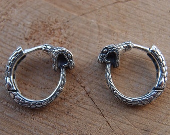 Ouroboros snake hoop Earrings Pair 16mm-0.65 inch Sterling Silver (NO EXTRa FEES for US)