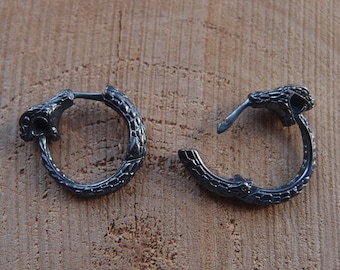 Ouroboros Snake Sterling Silver Hoop Earrings - Handcrafted