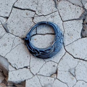 Anello per setto nasale unisex in argento sterling nero Odin Raven, gioiello per setto nasale Septum Clicker