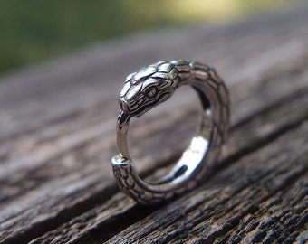 Sterling Silver Ouroboros Snake Earring: Handmade Serpent Hoop (16mm)  (NO EXTRa FEES for US)