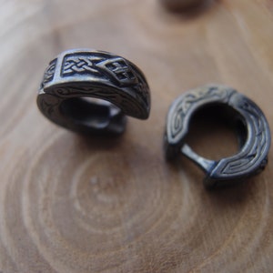 Pair of Celtic viking silver men earring 0.6 inch Black sterling silver nordic unisex huggie hoop earring