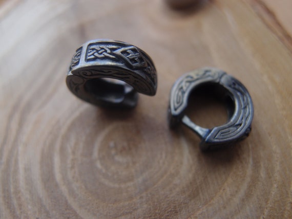 Black Sterling Silver Celtic Hoop Earrings: Nordic Viking Unisex