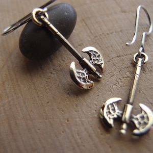 Bronze Viking Axe Earrings: Sterling Silver Dangle Drop Earrings