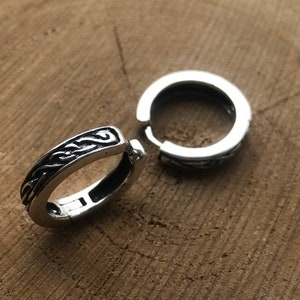 Celtic Viking Nordic Statement hoop earrings pair unisex 20mm sterling silver hoops