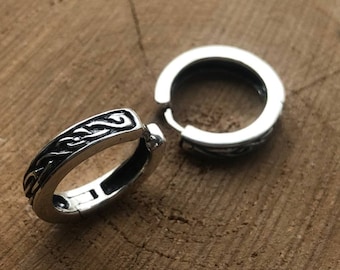Sterling Silver Celtic Viking Hoop Earrings: Nordic Unisex Huggies (NO EXTRa FEES for US)