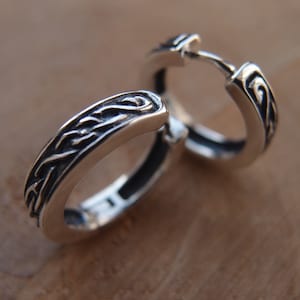 Celtic Viking Norse Statement hoop earrings pair unisex sterling silver hoops