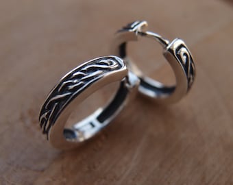 Celtic Viking Norse Statement hoop earrings unisex sterling silver hoops