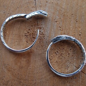 Ouroboros Snake Sterling Silver Hoop Earrings: Handcrafted Pair (NO EXTRa FEES for US) snake earrings