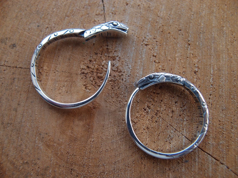 Ouroboros Snake Sterling Silver Hoop Earrings: Handcrafted Pair (NO EXTRa FEES for US) snake earrings