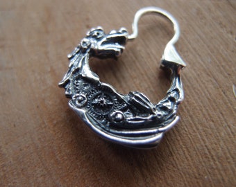 Steampunk Dragon earring 0.75 inch sterling silver men's hoop earring