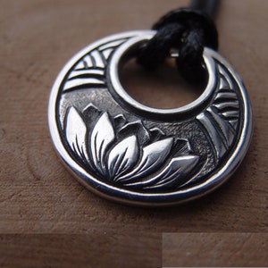 Sterling silver Lotus yoga pendant necklace , Handcrafted in Ukraine