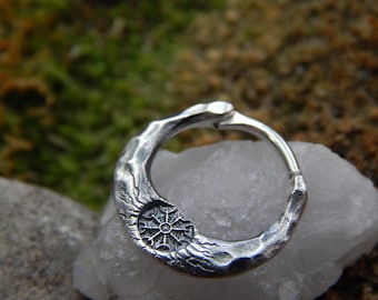 Sterling Silver Viking Septum Ring: Helm of Awe Aegishjalmr Clicker (NO ExTRA FEES For US)