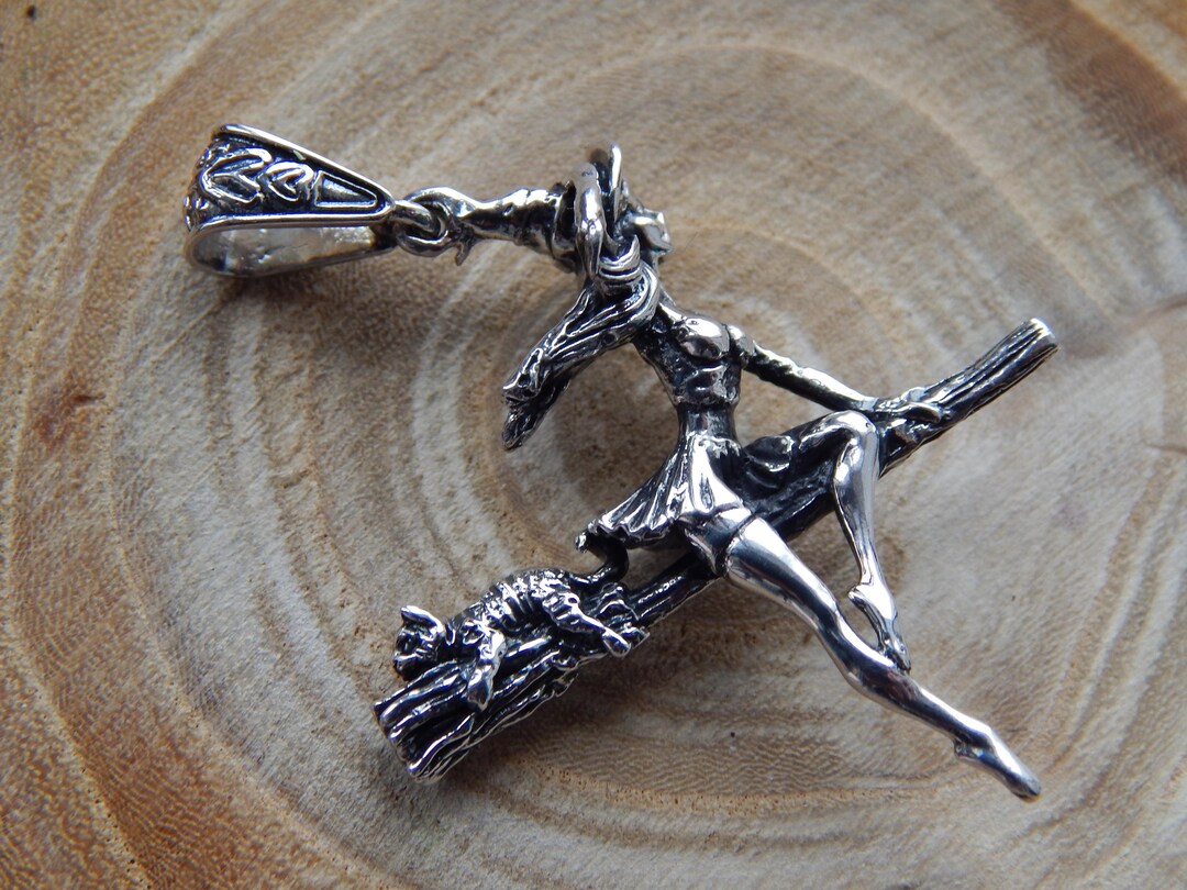 Sterling Silver Witch & Cat Pendant Necklace, Halloween Gift (NO Extra ...
