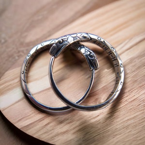 Ouroboros snake silver Hoop Earrings Pair 22mm-0.85 inch Sterling Silver Earrings handcrafted in Ukraine
