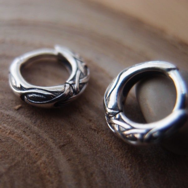 Celtic Viking Unisex Sterling silver earrings, small sterling silver men's huggie hoops 0.4 inch, Pair of earrings