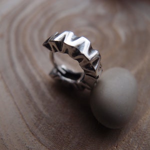 Gear design steampunk unisex silver earring 0.6 inch sterling silver nordic SINGLE  hoop earring