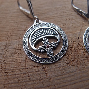 Lunula lunnitsa Sterling Silver Charm Earrings with gems, handcrafted in Ukraine
