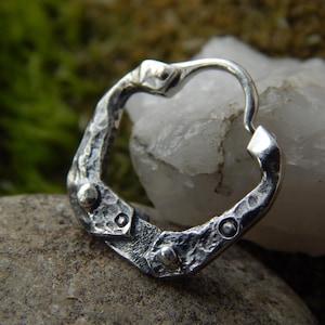 Brutal Rough Sterling Silver Forged  stone design men&#39;s silver earring 0.55in sterling silver SINGLE hoop earring for men Tough hoop earring
