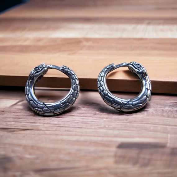 Ouroboros Snake Hoop Earrings - Handcrafted Pair