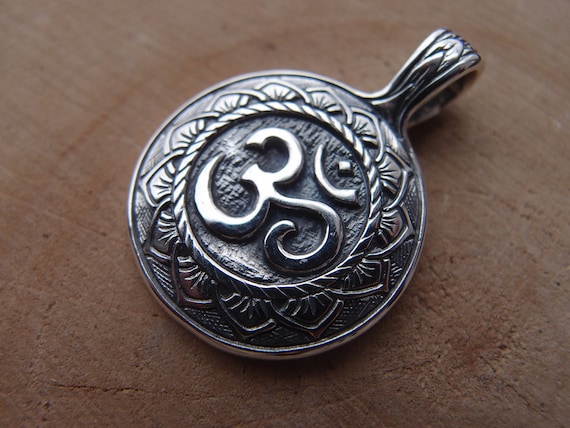 Sterling Silver Om Necklace: Lotus Pendant, Yoga Jewelry