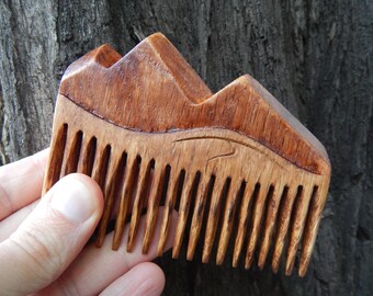 Mountains Oak Wooden  Hair Beard & Mustache Grooming comb  viking Celtic Nordic Gift for Him (NO EXTRA FEEs For US)