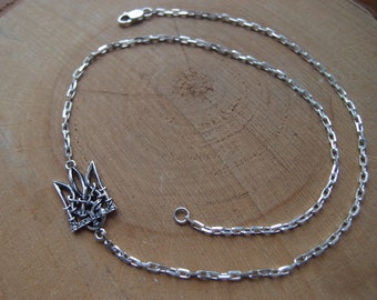 Sterling Silver Ukrainian Trident Necklace: Tryzub Pendant, Custom Size