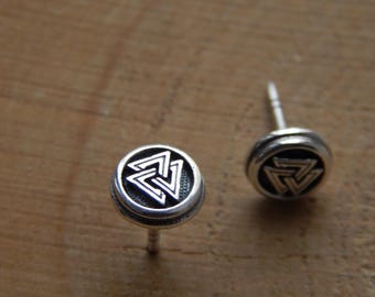 Valknut Viking Stud Earrings – Sterling Silver Norse Unisex Studs (Pair)
