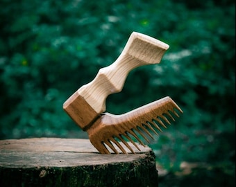 Viking Axe Hair and Beard Comb for Men Oak wooden comb
