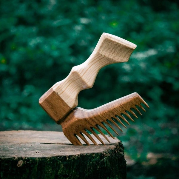 Peigne à cheveux et à barbe Viking Axe pour homme, peigne en bois de chêne