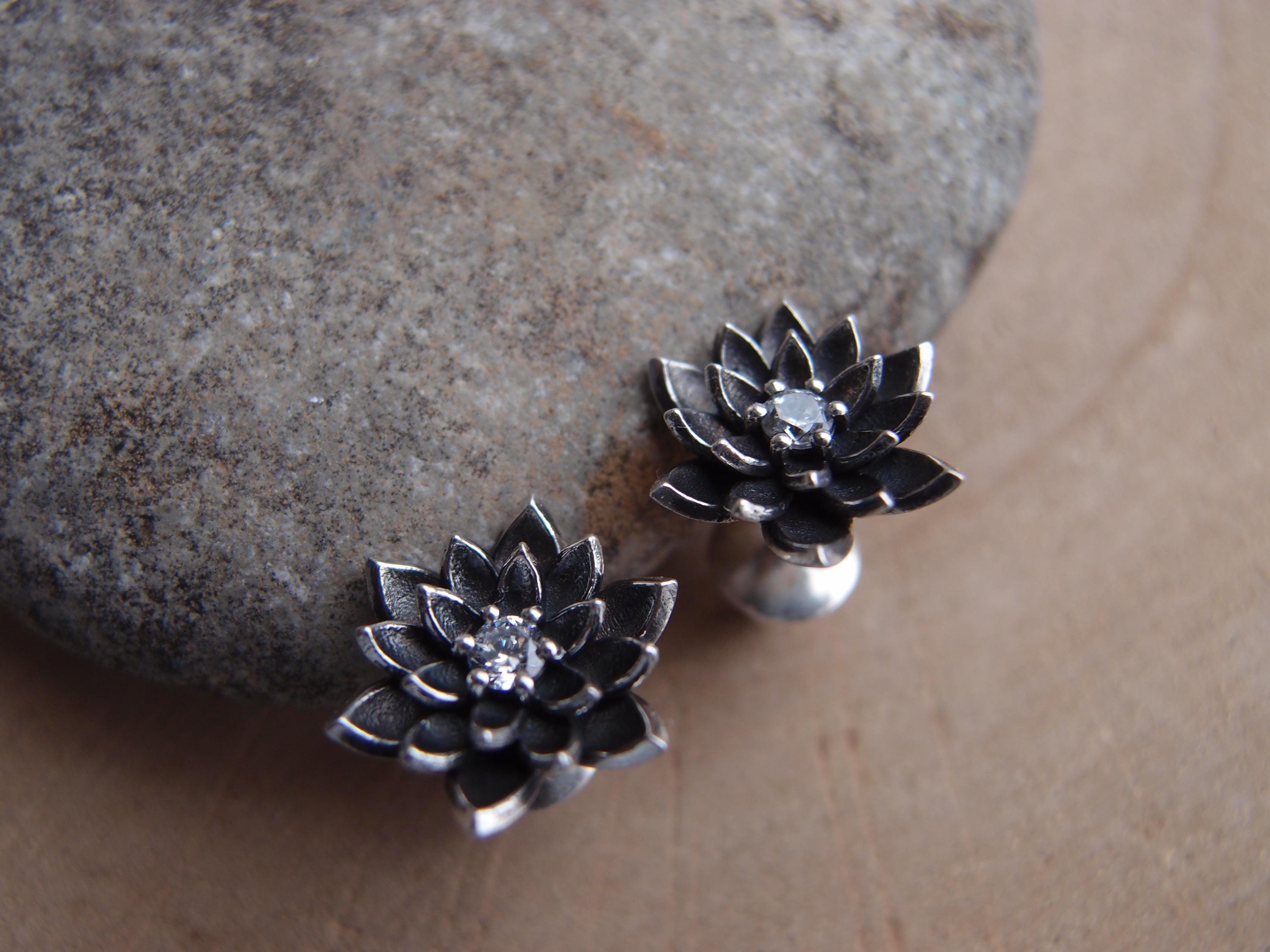 Orecchini a perno fiore di loto argento sterling 925 donna yoga A1323