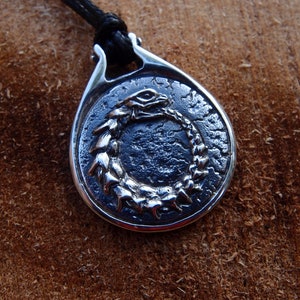Ouroboros snake Sterling silver amulet, Jormungandr pendant, serpent necklace 1 inch