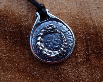 Serpiente Ouroboros, amuleto de plata esterlina, colgante de Jormungandr, collar de serpiente de 1 pulgada